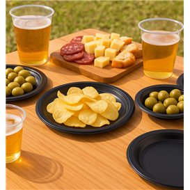 PS Reusable Plastic Plate Flat Black Ø165mm (25 Units)