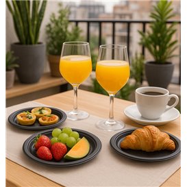 PS Reusable Plastic Plate Flat Black Ø165mm (25 Units)