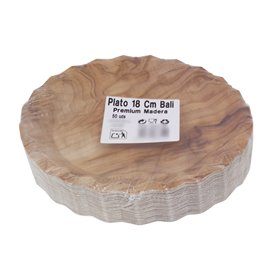 Paper Plate with Wood Print “Bali” Ø18cm 290g/m² (50 Units)