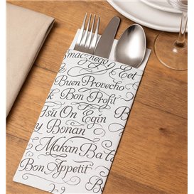 Paper Cutlery Sleeve with Napkin "Enjoy Your Meal" 11x25cm (100 Units)