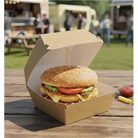 Paperboard Burger Box Kraft Mega Double Closing 15,5x15,5x10cm (200 Units)