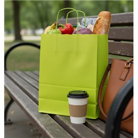 Paper Bag with Handles Green 90g/m² 22+10x27cm (250 Units)