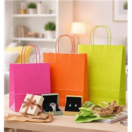 Paper Bag with Handles Green 90g/m² 22+10x27cm (25 Units)