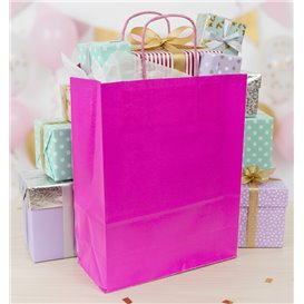 Fuchsia paper bag with handles 90g/m² 22+10x27cm (25 Units)