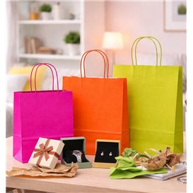 Fuchsia paper bag with handles 90g/m² 22+10x27cm (25 Units)