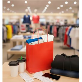 Paper Bag with Handles Kraft Red 90g/m² 22+10x27cm (250 Units)