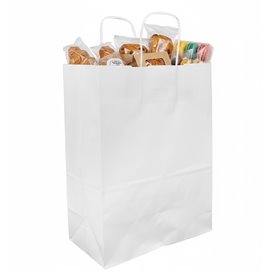 Paper Bag with Handles Kraft White 90g/m² 24+11x32cm (250 Units)