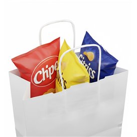 Paper Bag with Handles Kraft White 90g/m² 24+11x32cm (250 Units)