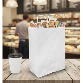 Paper Bag with Handles Kraft White 90g/m² 24+11x32cm (250 Units)