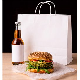 Paper Bag with Handles Kraft White 90g/m² 28+11x32cm (250 Units)