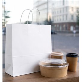 Paper Bag with Handles Kraft White 90g/m² 28+11x32cm (250 Units)