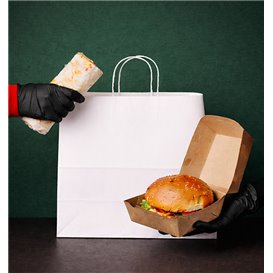 Paper Bag with Handles Kraft White 90g/m² 28+11x32cm (250 Units)