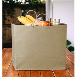 Paper Bag with Handles Kraft Brown 115g/m² 27+16x31cm (250 Units)