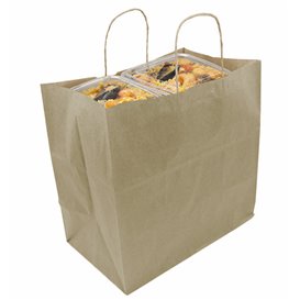 Paper Bag with Handles Kraft Brown 115g/m² 27+16x31cm (25 Units) 