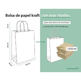 Paper Bag with Handles Kraft 115g/m² 18+8x24cm (25 Units) 