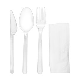 Reusable PS Cutlery Set Fork, Knife, Spoon and Napkin (500 Units)