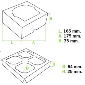Paper Cupcake Box 4 Slot White 17,3x16,5x7,5cm (20 Units) 