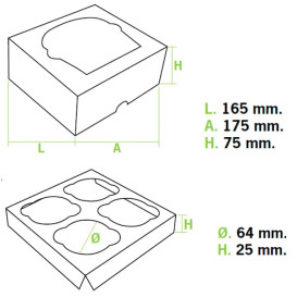 Paper Cupcake Box 4 Slot White 17,3x16,5x7,5cm (20 Units) 