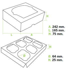 Paper Cupcake Box 6 Slots Pink 24,3x16,5x7,5cm (100 Units)