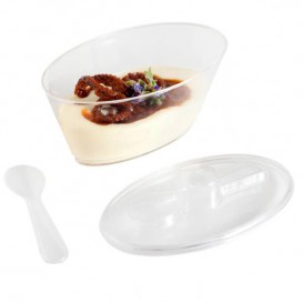 Plastic Bowl with Lid and Spoon PS Oval Shape 10,1x6,1x6cm 